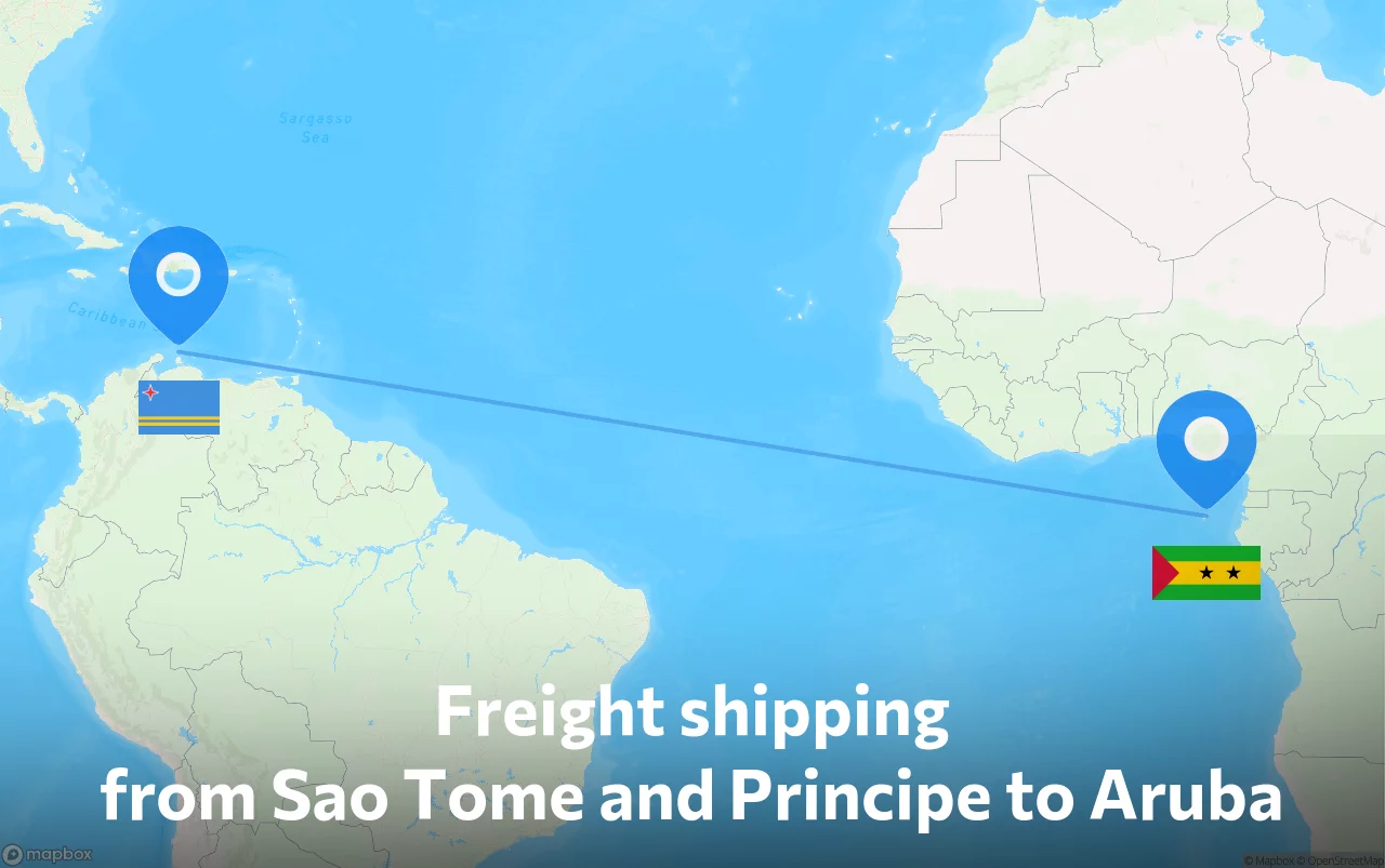 Shipping route from Sao Tome and Principe to Aruba