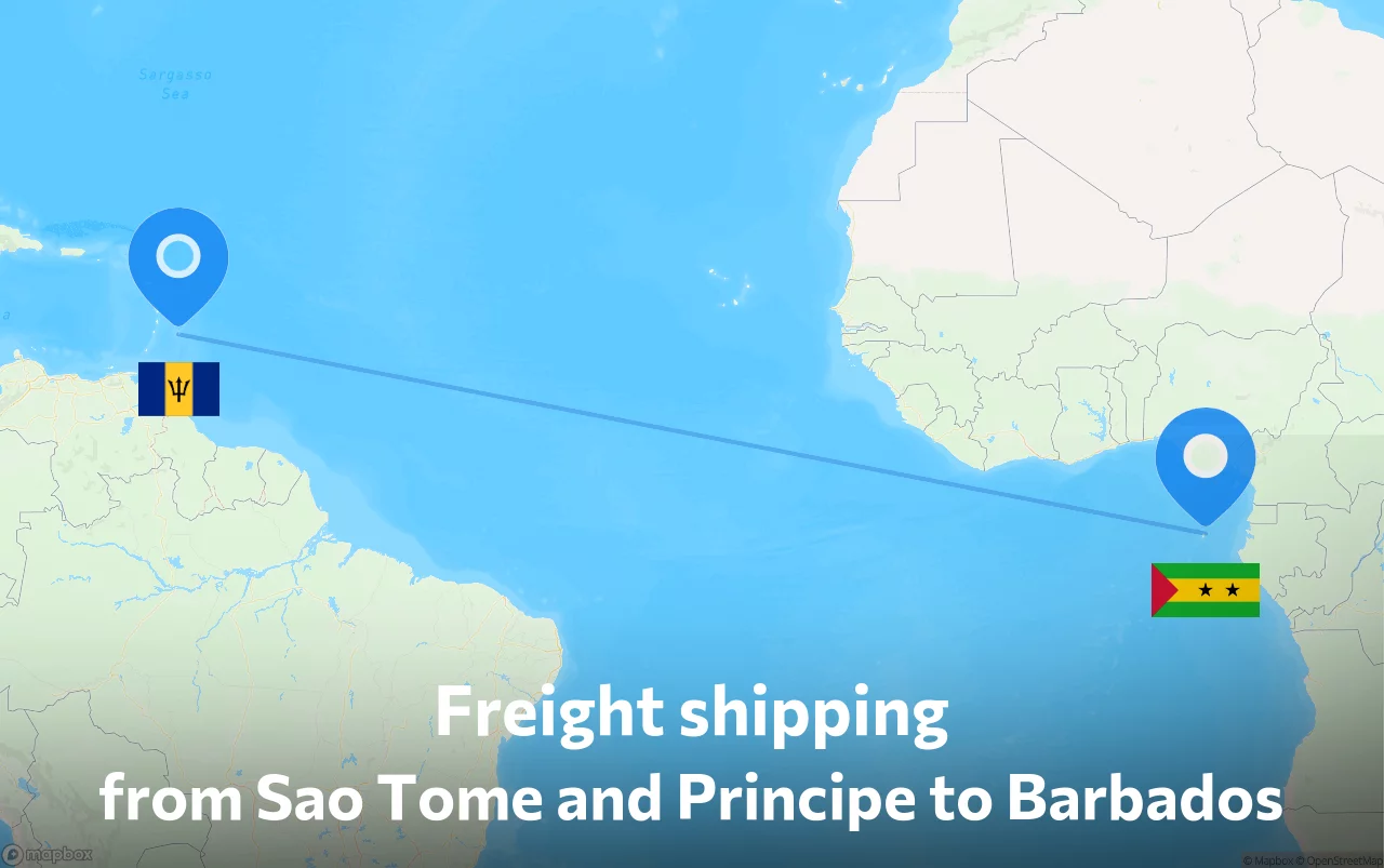 Shipping route from Sao Tome and Principe to Barbados