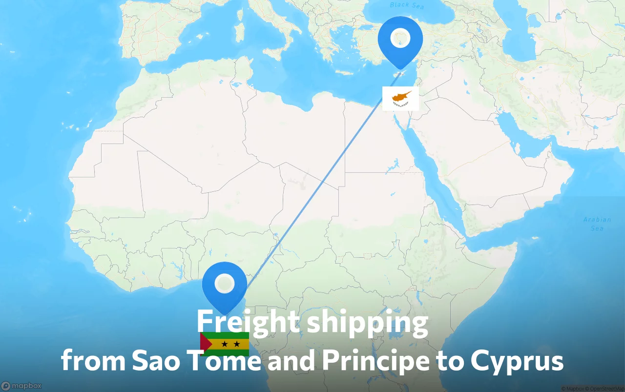 Shipping route from Sao Tome and Principe to Cyprus