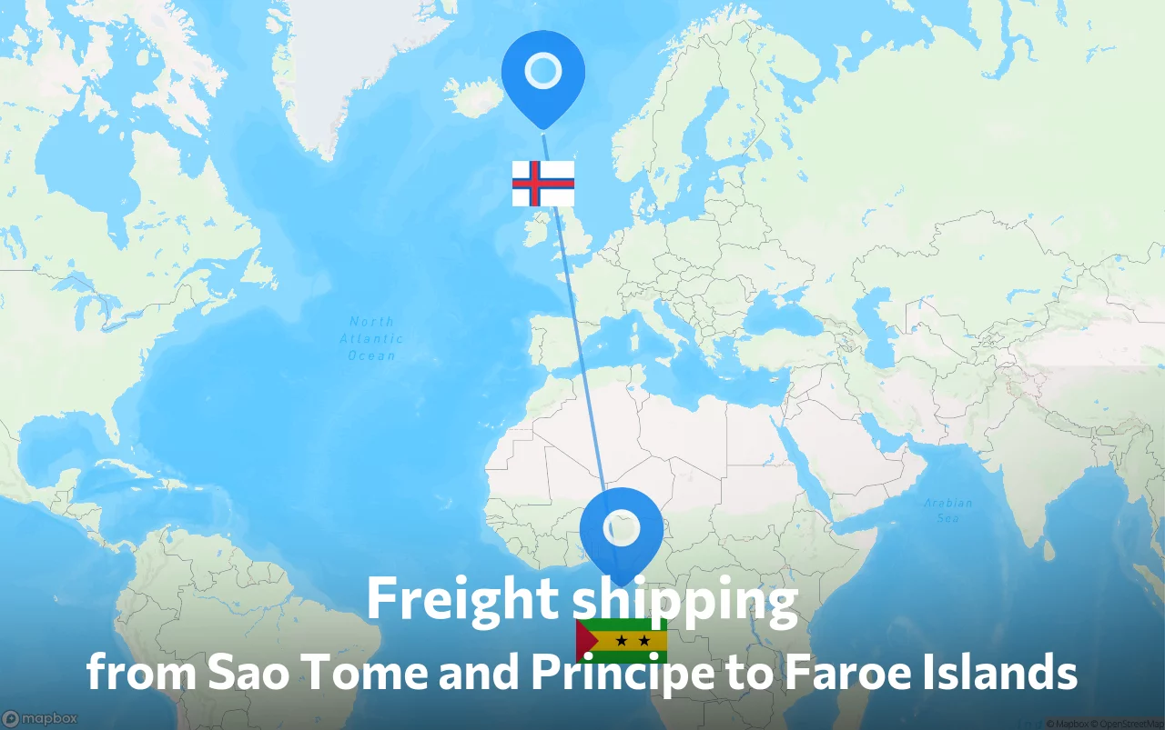 Shipping route from Sao Tome and Principe to Faroe Islands
