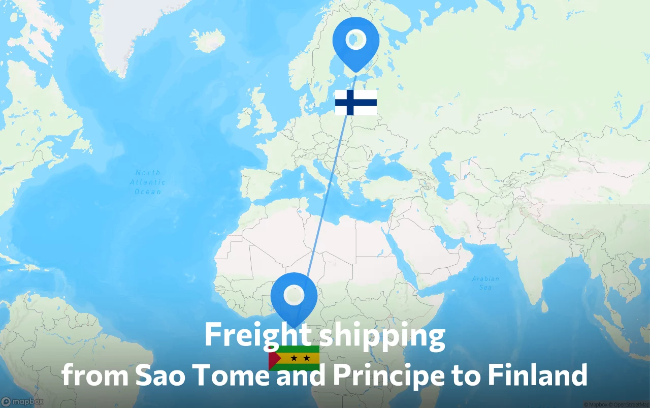 Shipping route from Sao Tome and Principe to Finland