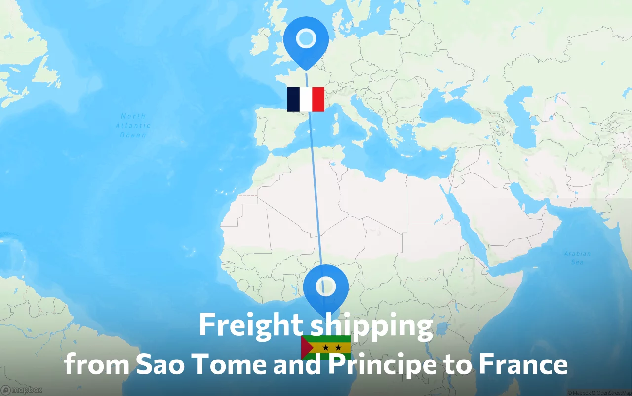Shipping route from Sao Tome and Principe to France