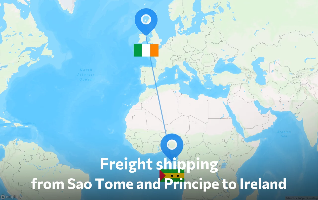 Shipping route from Sao Tome and Principe to Ireland