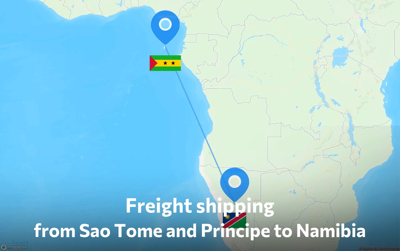 Shipping route from Sao Tome and Principe to Namibia
