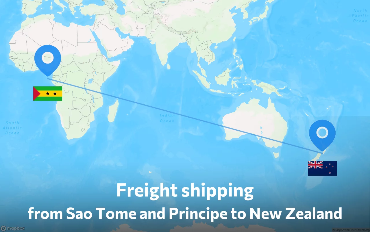 Shipping route from Sao Tome and Principe to New Zealand