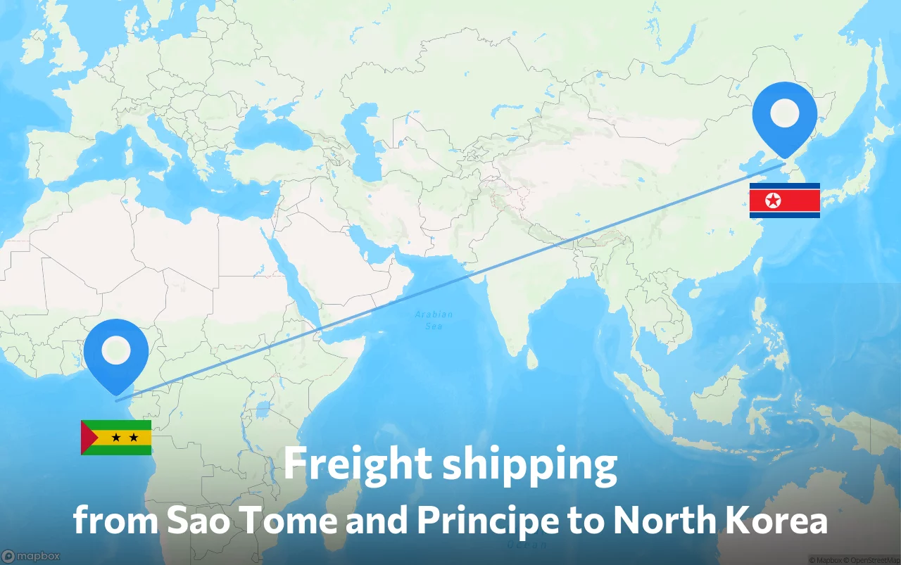 Shipping route from Sao Tome and Principe to North Korea