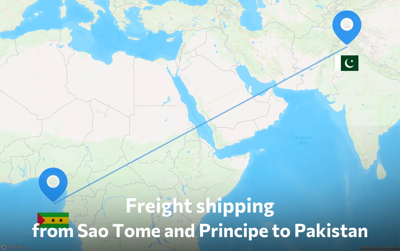 Shipping route from Sao Tome and Principe to Pakistan