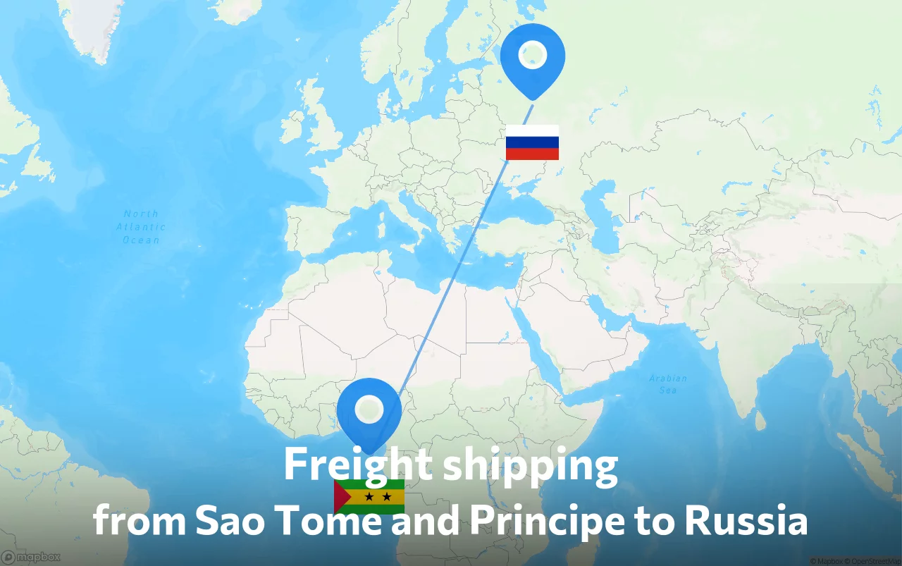 Shipping route from Sao Tome and Principe to Russia
