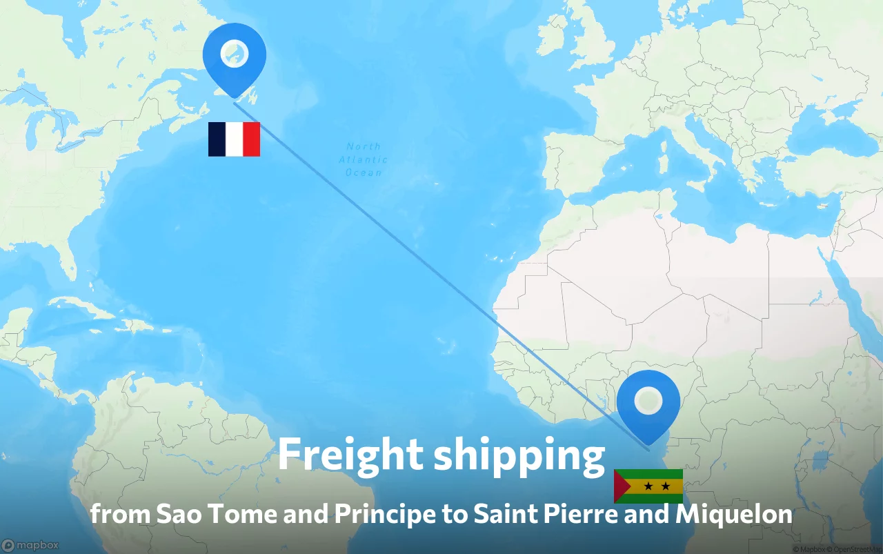 Shipping route from Sao Tome and Principe to Saint Pierre and Miquelon