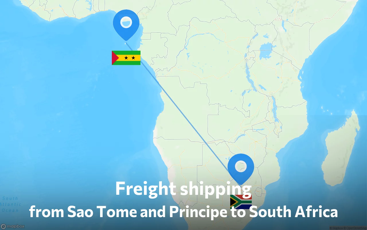 Shipping route from Sao Tome and Principe to South Africa