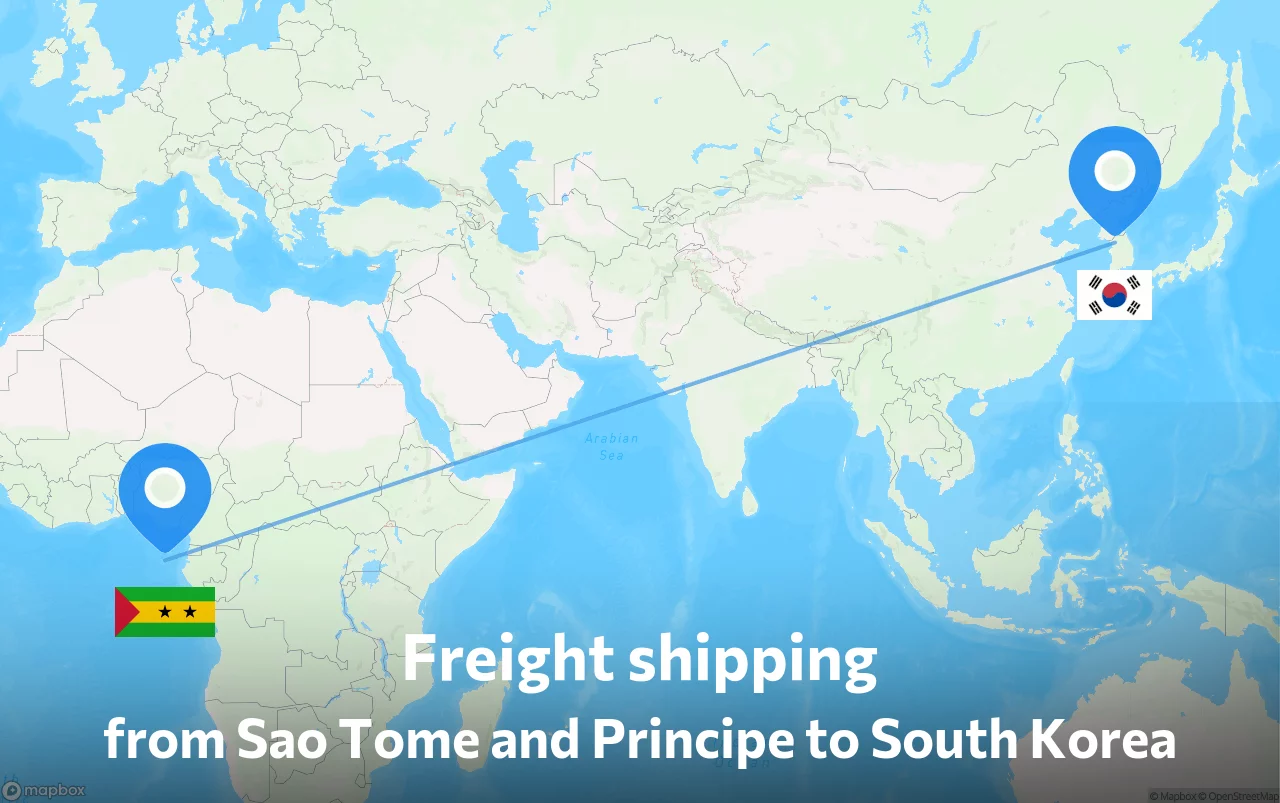 Shipping route from Sao Tome and Principe to South Korea