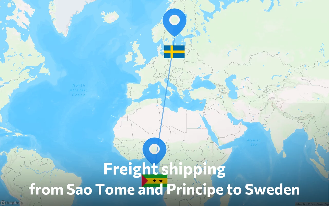 Shipping route from Sao Tome and Principe to Sweden