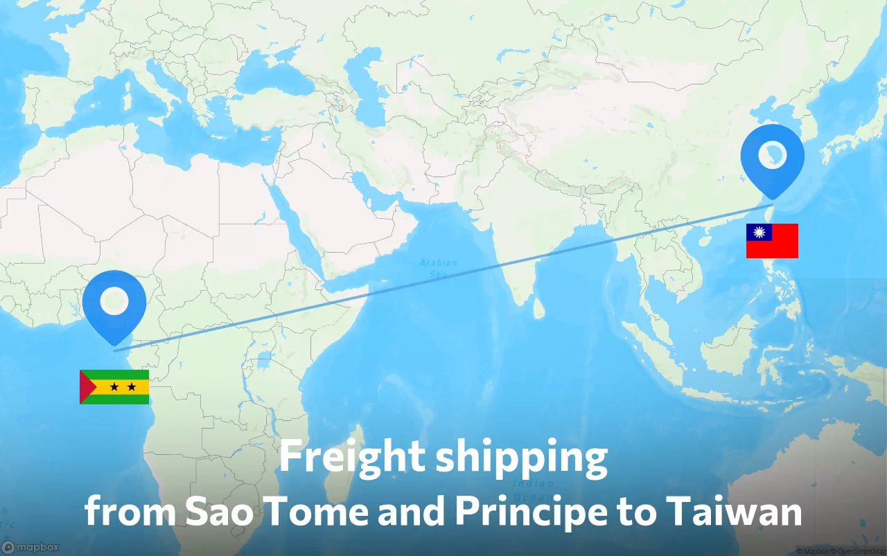 Shipping route from Sao Tome and Principe to Taiwan