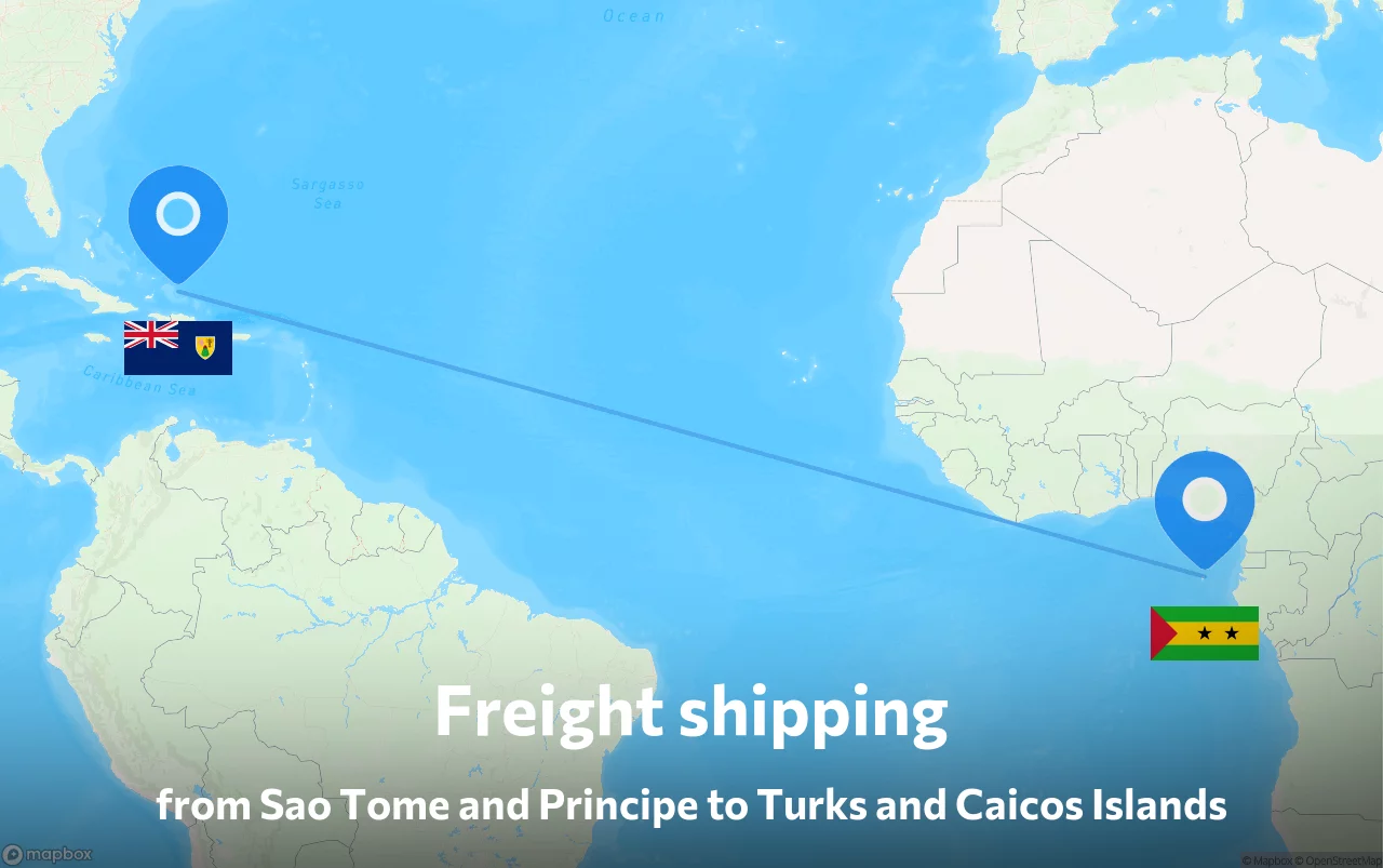Shipping route from Sao Tome and Principe to Turks and Caicos Islands