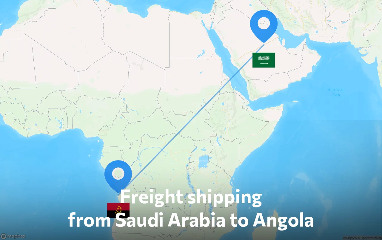 Shipping route from Saudi Arabia to Angola