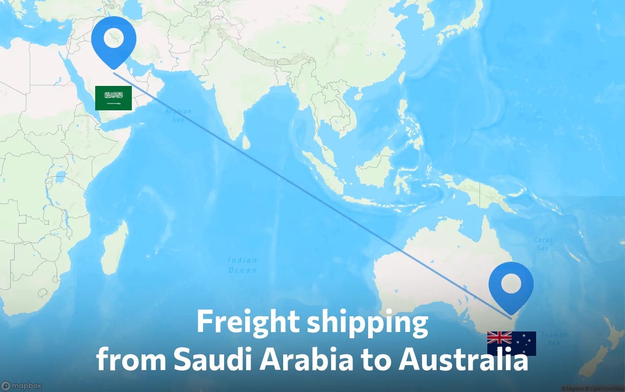 Shipping route from Saudi Arabia to Australia