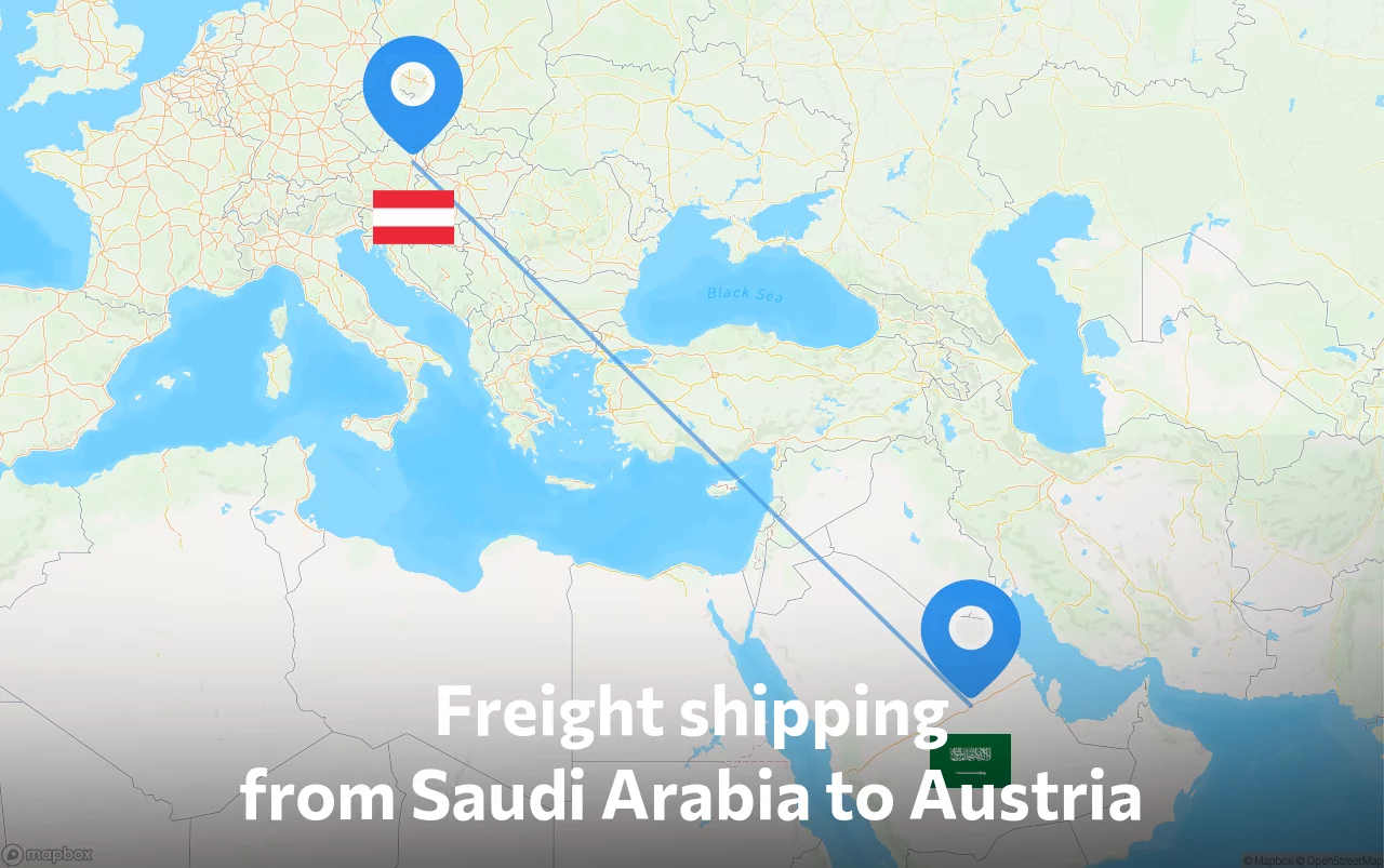 Shipping route from Saudi Arabia to Austria