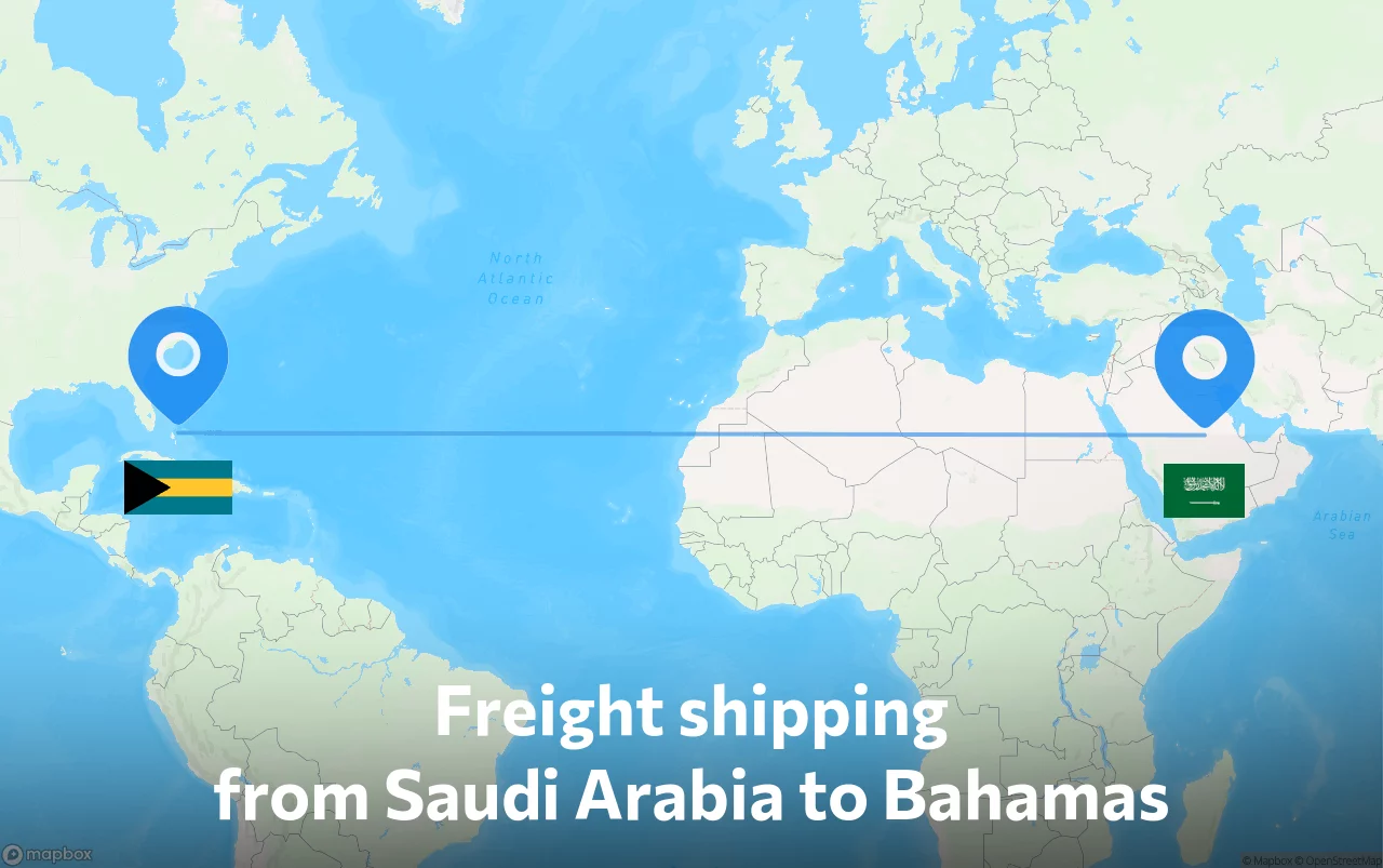 Shipping route from Saudi Arabia to Bahamas