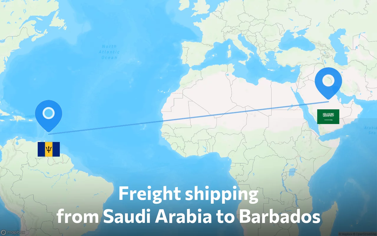 Shipping route from Saudi Arabia to Barbados