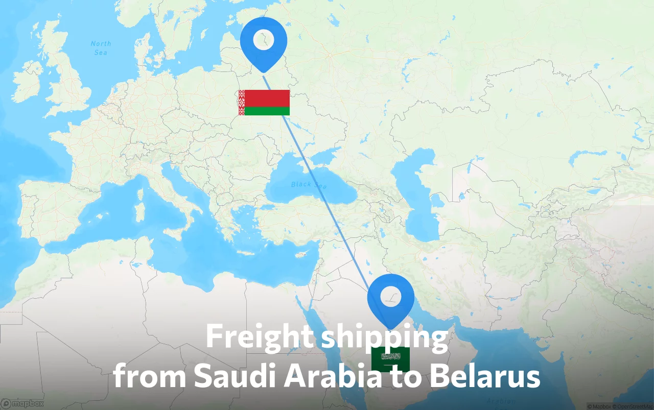 Shipping route from Saudi Arabia to Belarus