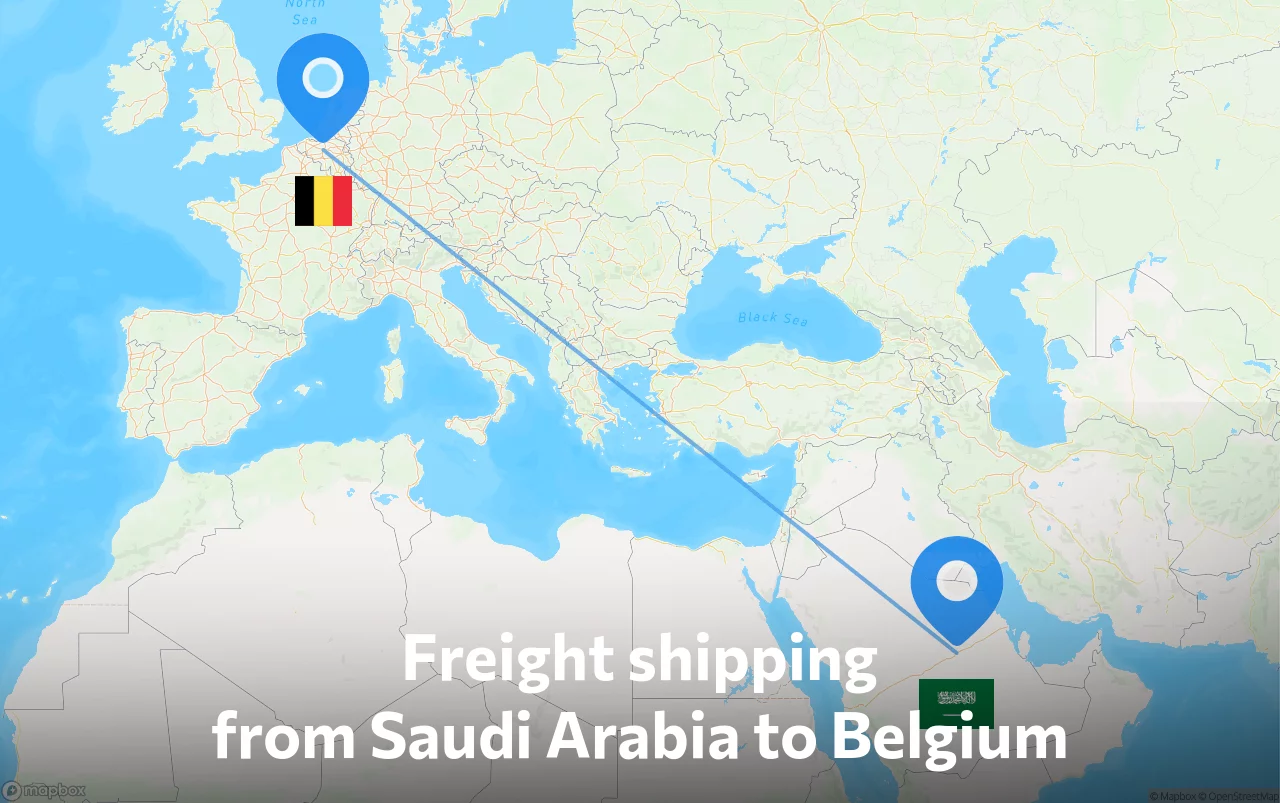 Shipping route from Saudi Arabia to Belgium