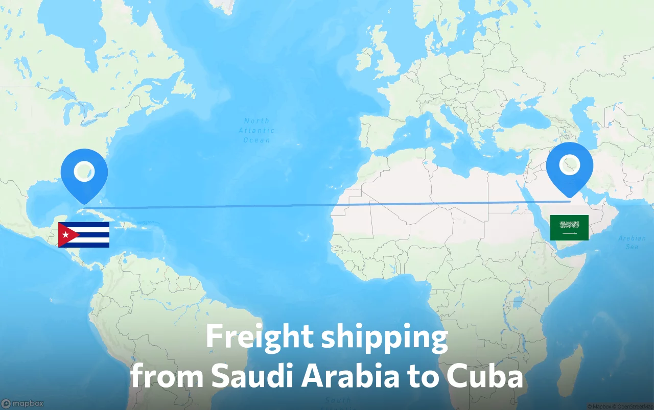 Shipping route from Saudi Arabia to Cuba