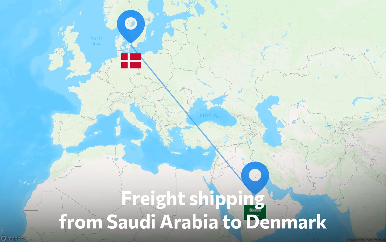 Shipping route from Saudi Arabia to Denmark