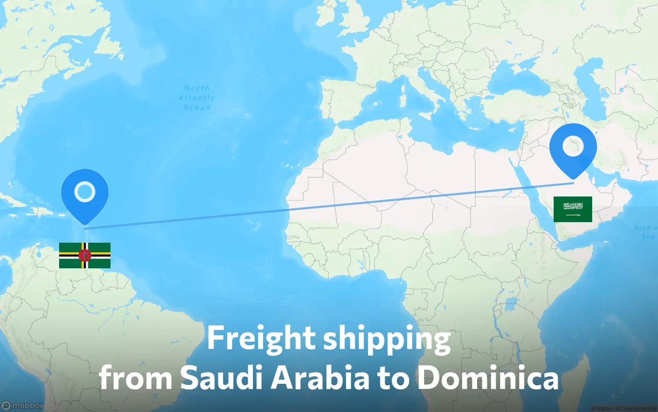 Shipping route from Saudi Arabia to Dominica