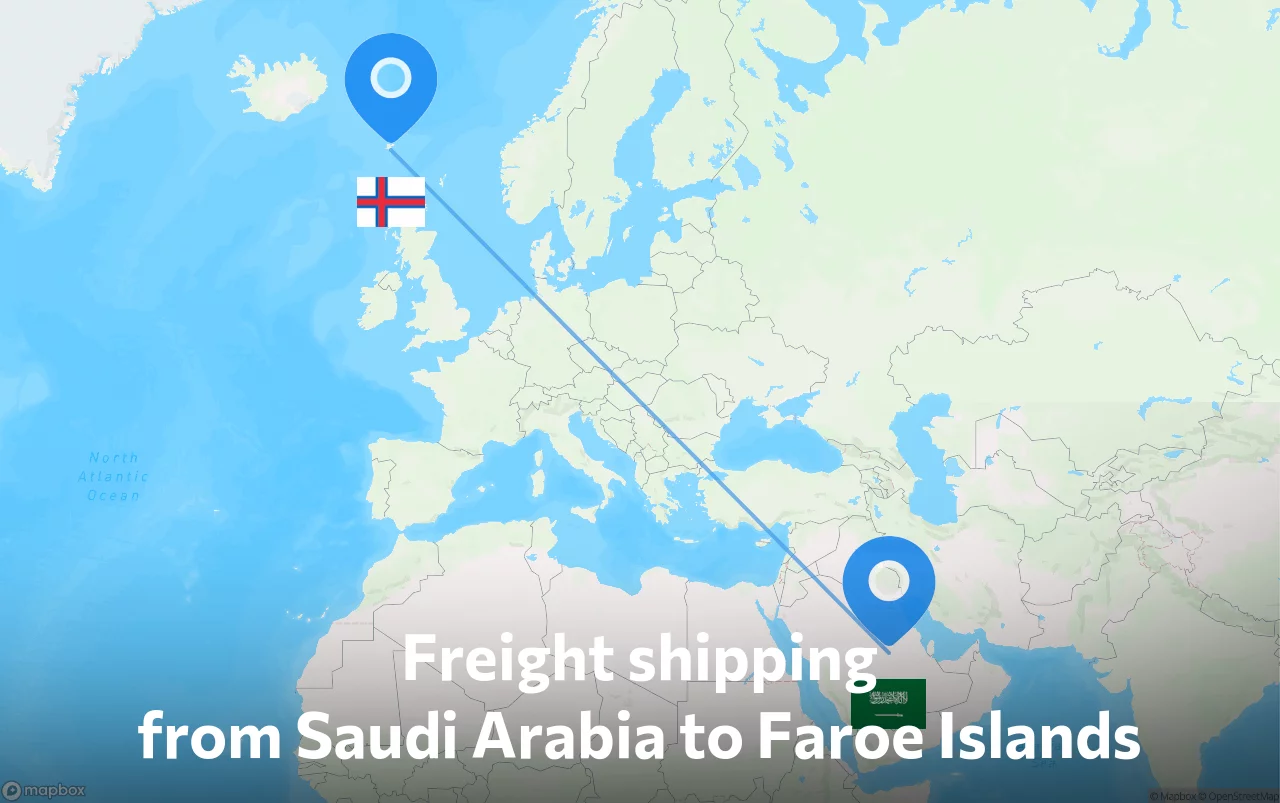 Shipping route from Saudi Arabia to Faroe Islands