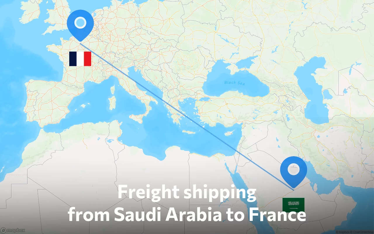 Shipping route from Saudi Arabia to France