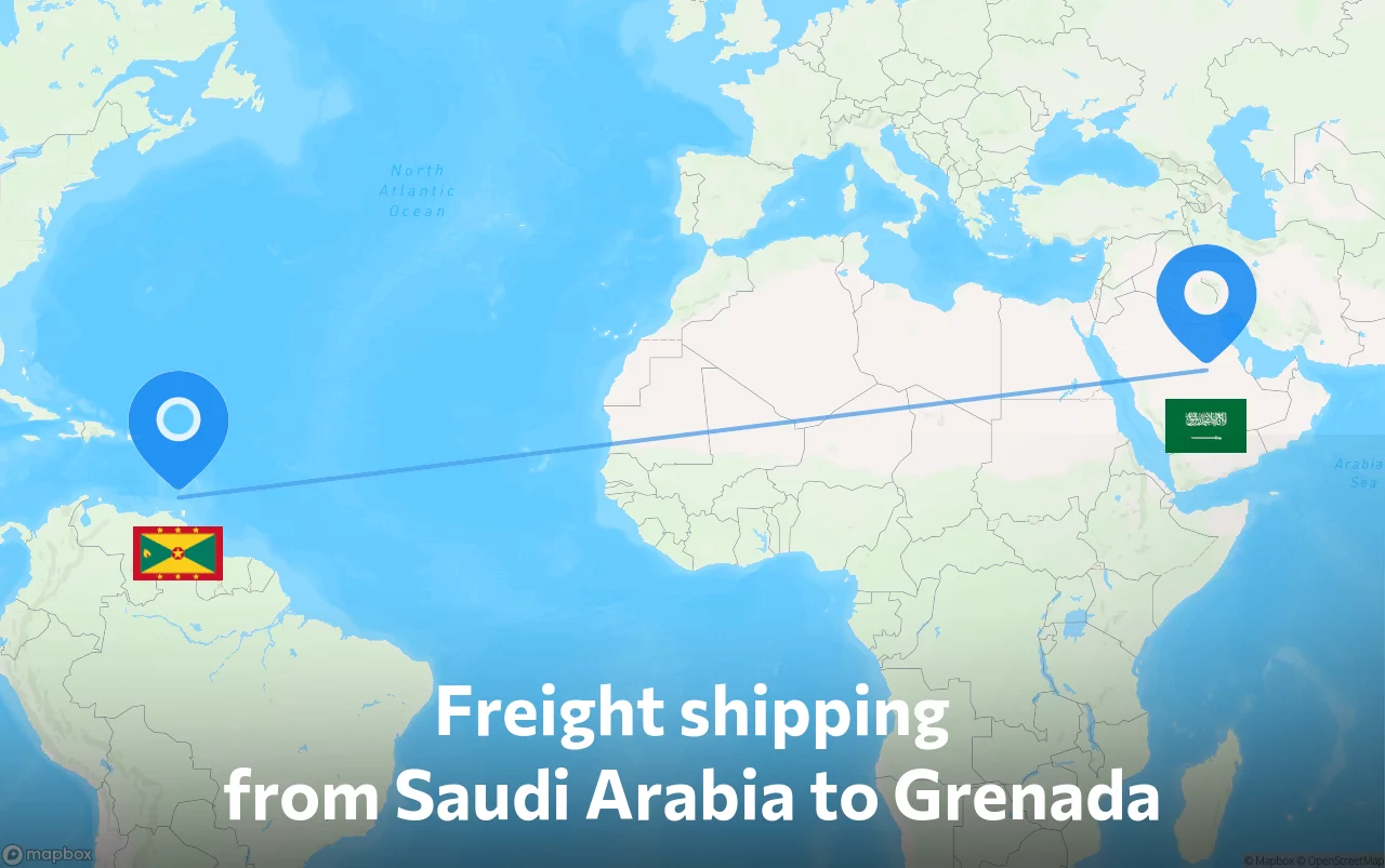 Shipping route from Saudi Arabia to Grenada