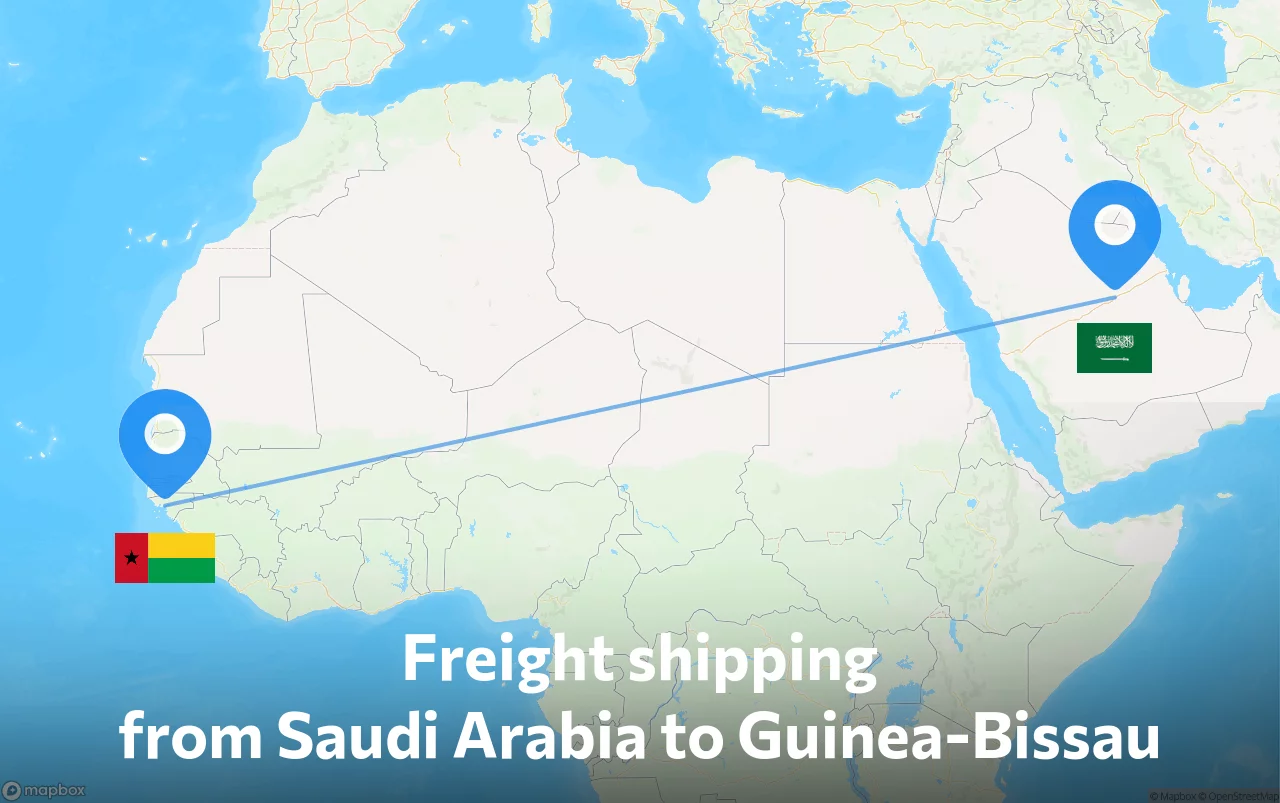Shipping route from Saudi Arabia to Guinea-Bissau
