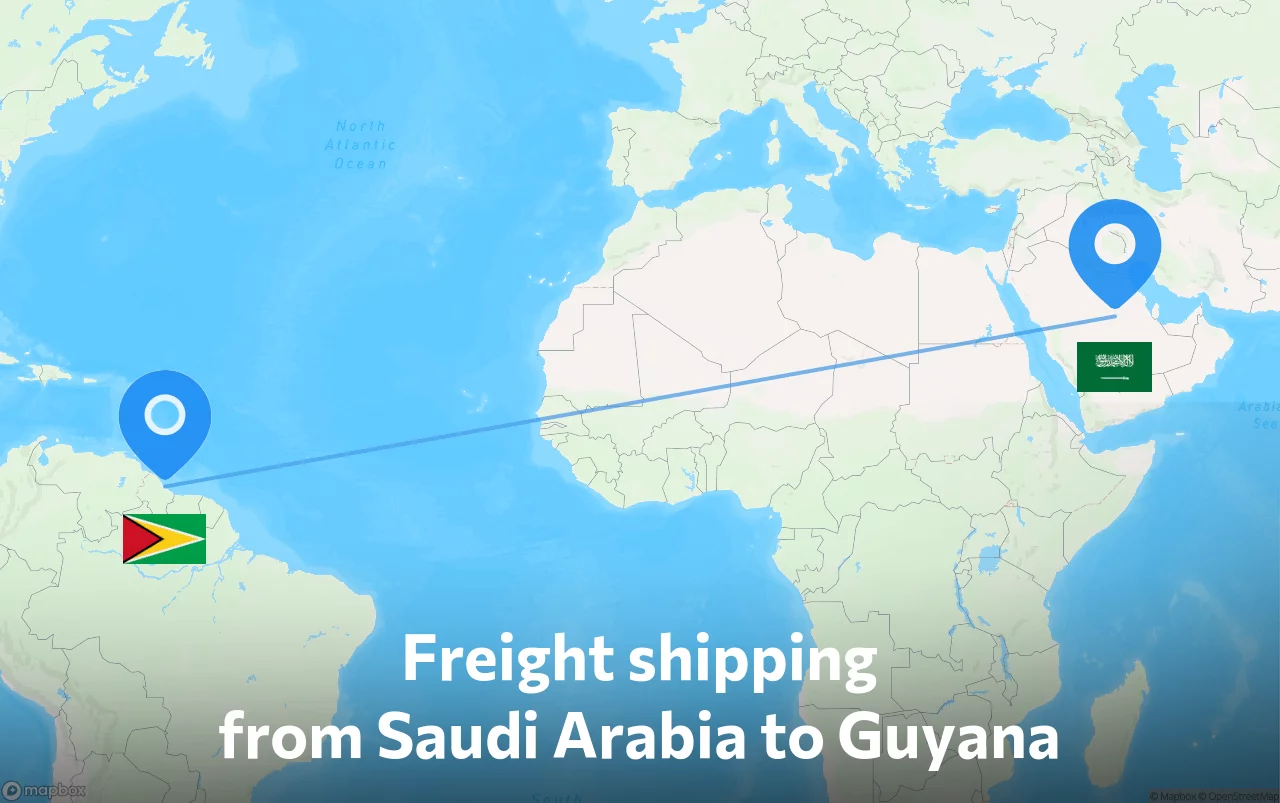 Shipping route from Saudi Arabia to Guyana