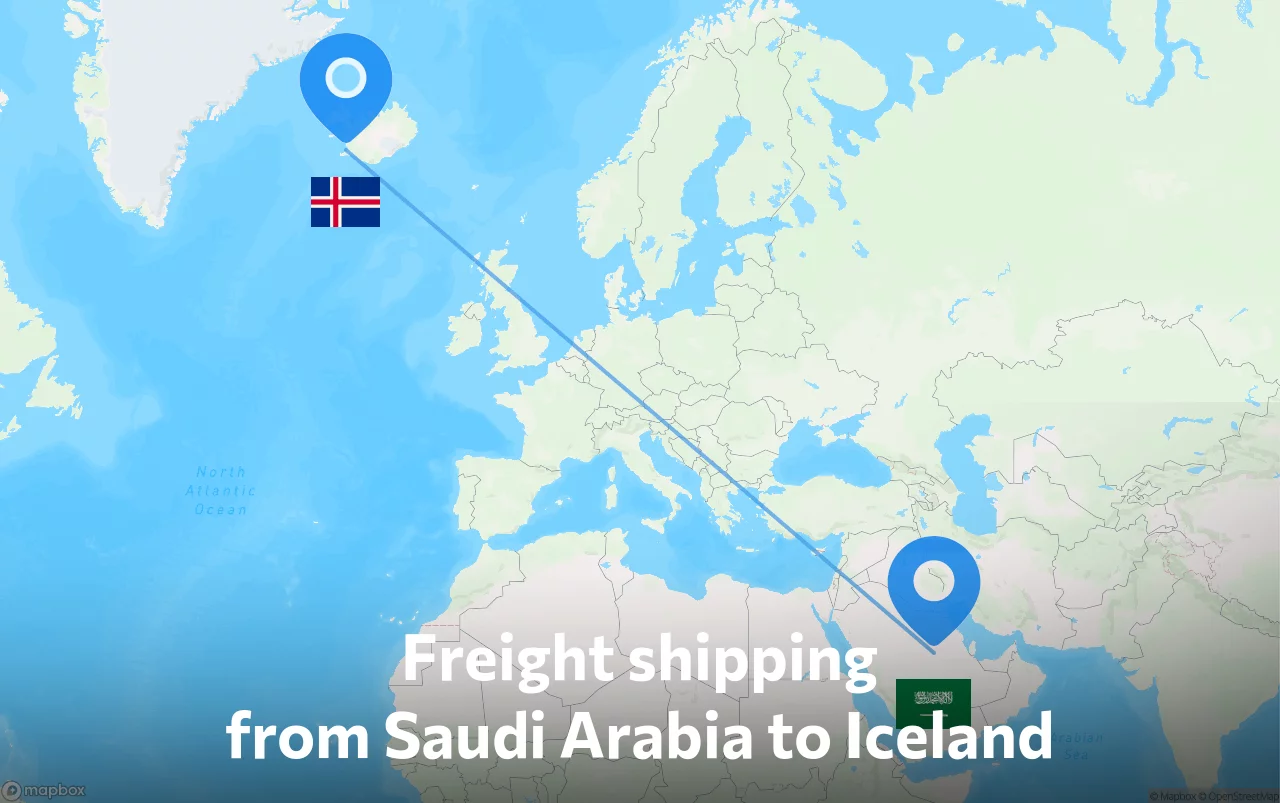 Shipping route from Saudi Arabia to Iceland