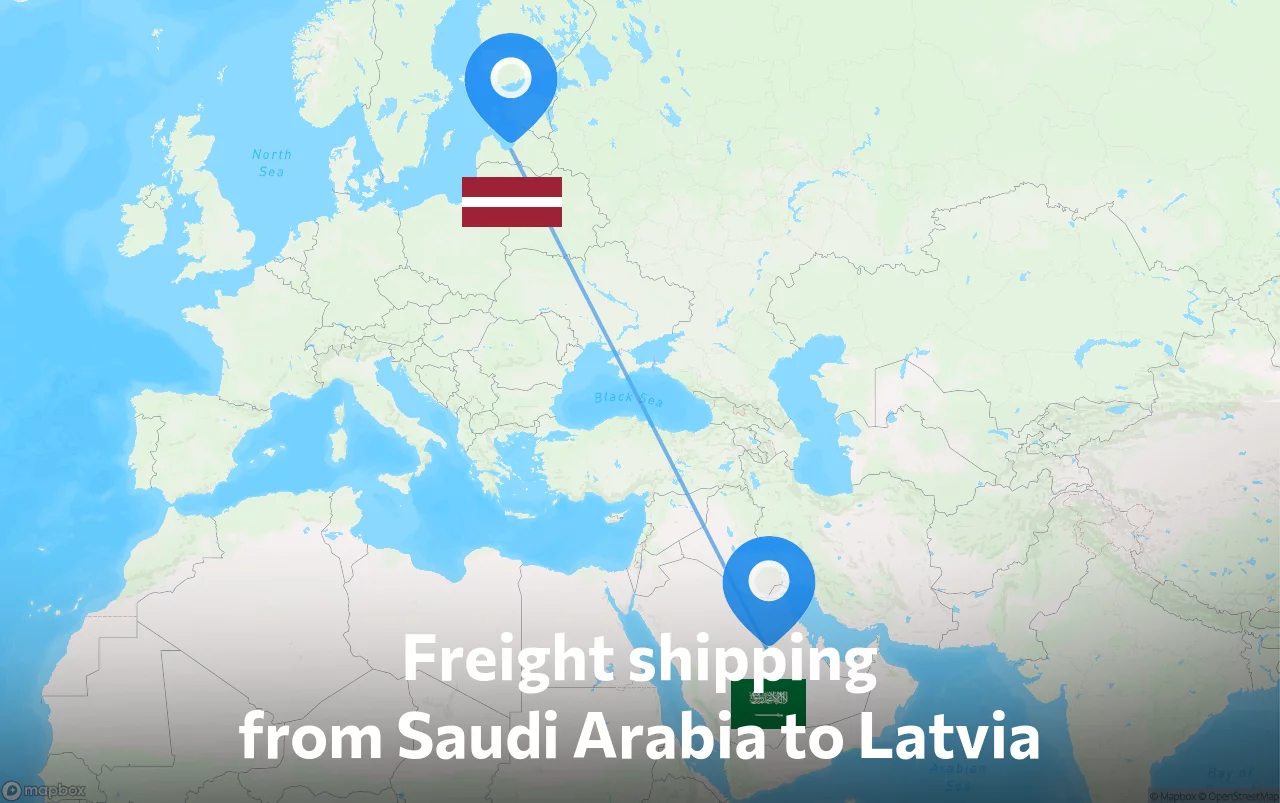 Shipping route from Saudi Arabia to Latvia