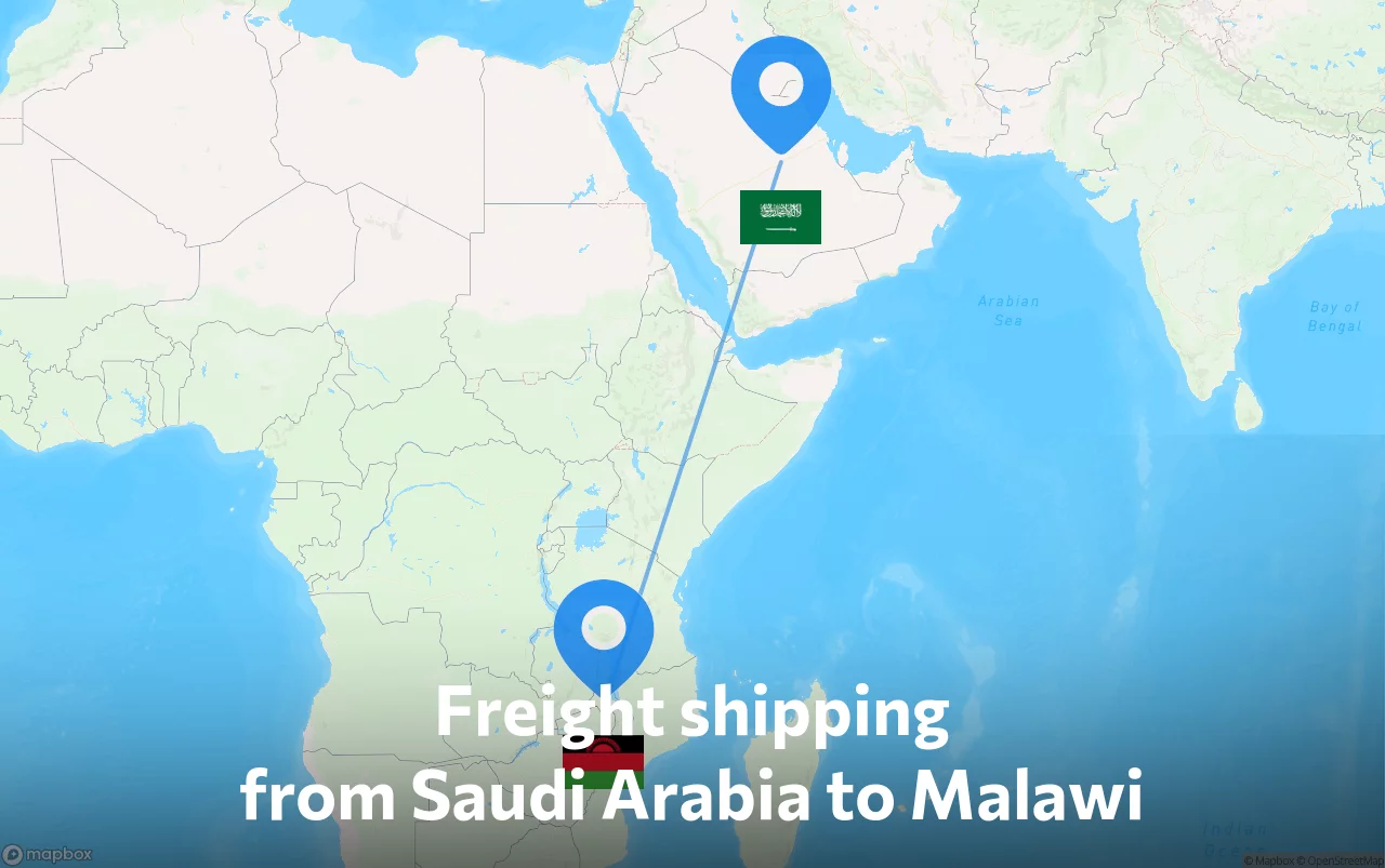 Shipping route from Saudi Arabia to Malawi