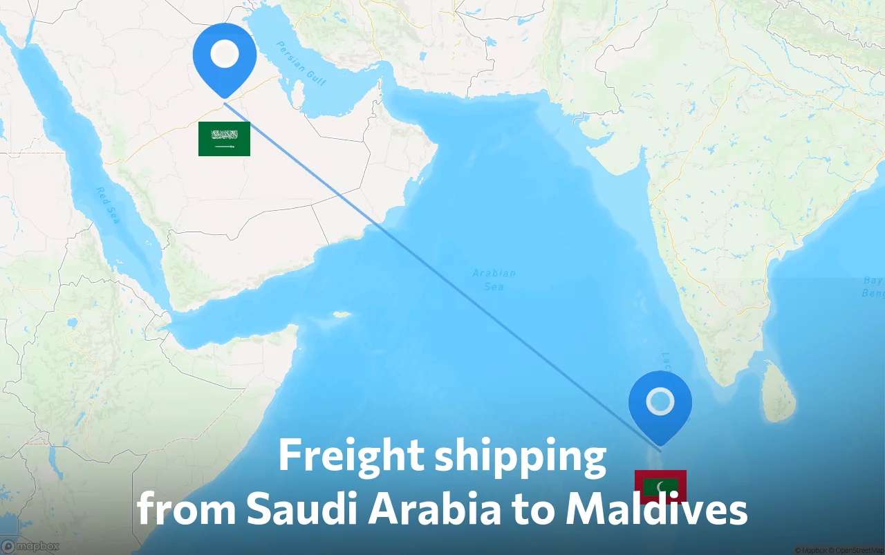 Shipping route from Saudi Arabia to Maldives