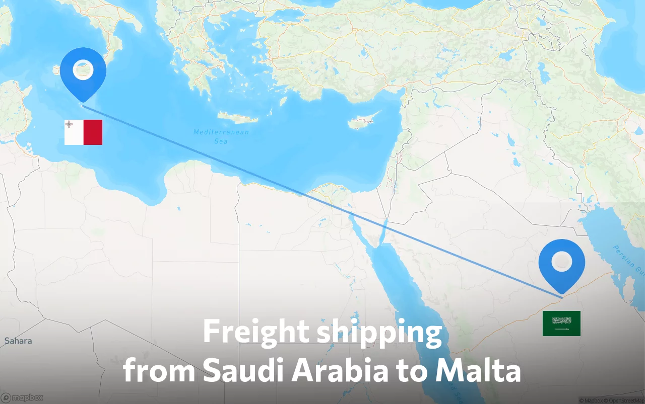 Shipping route from Saudi Arabia to Malta