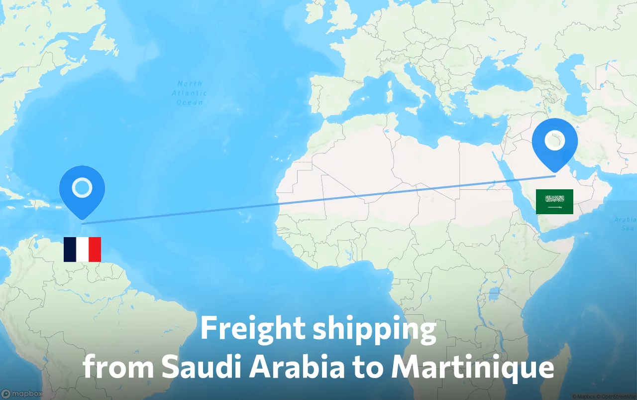 Shipping route from Saudi Arabia to Martinique
