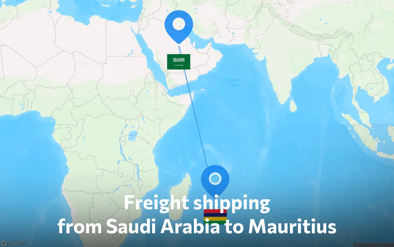 Shipping route from Saudi Arabia to Mauritius
