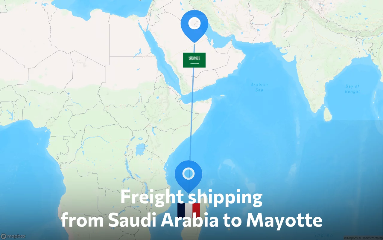 Shipping route from Saudi Arabia to Mayotte