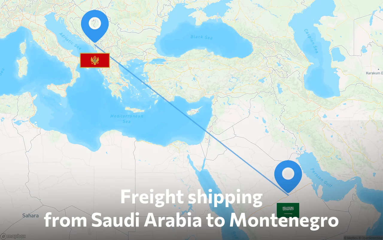 Shipping route from Saudi Arabia to Montenegro