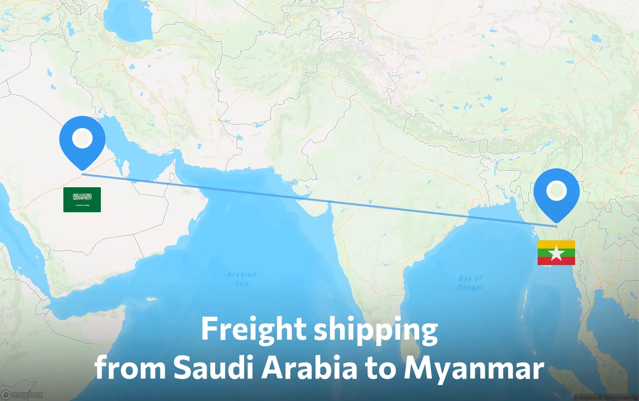 Shipping route from Saudi Arabia to Myanmar