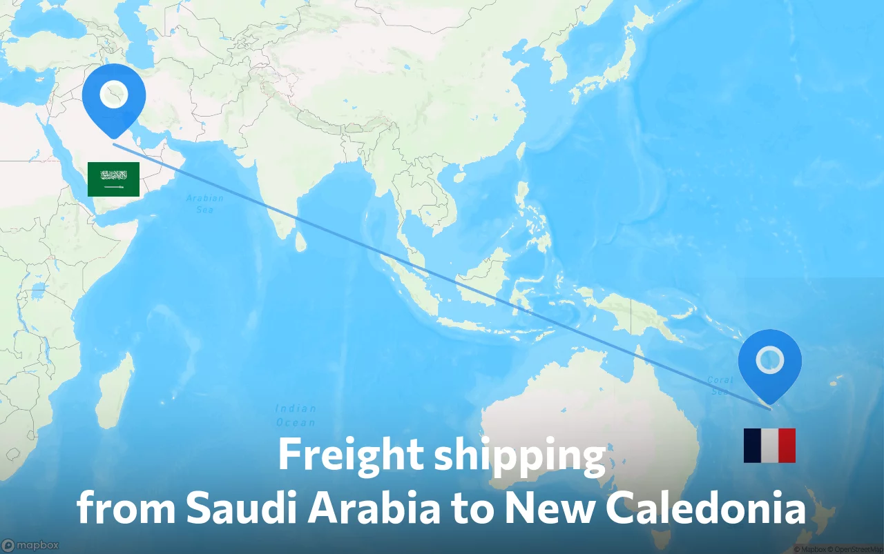 Shipping route from Saudi Arabia to New Caledonia