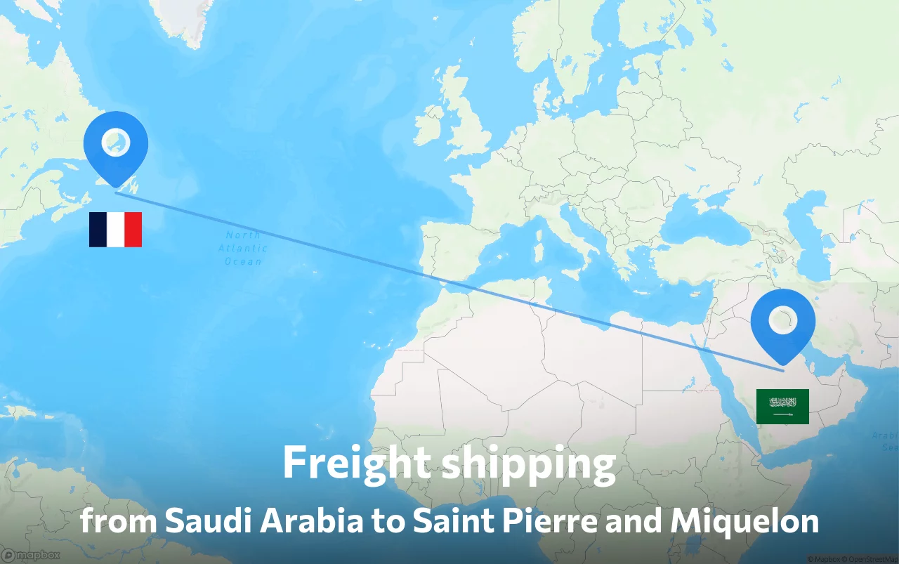 Shipping route from Saudi Arabia to Saint Pierre and Miquelon