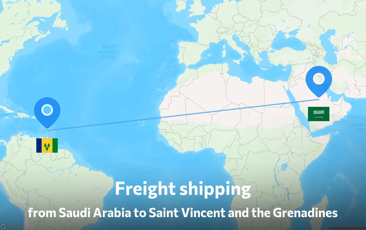 Shipping route from Saudi Arabia to Saint Vincent and the Grenadines
