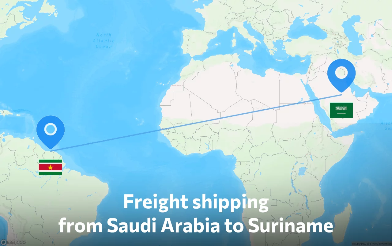 Shipping route from Saudi Arabia to Suriname