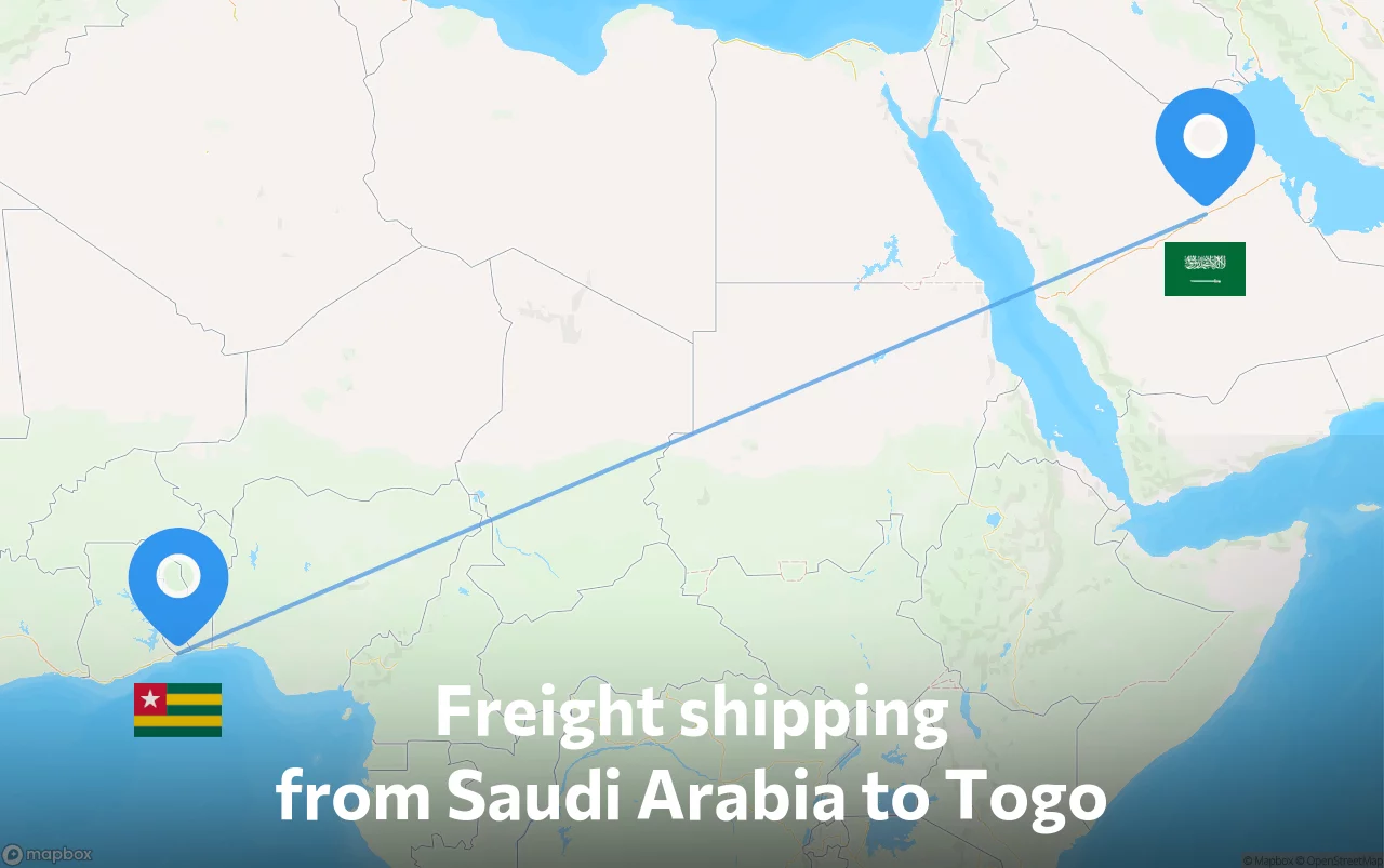 Shipping route from Saudi Arabia to Togo