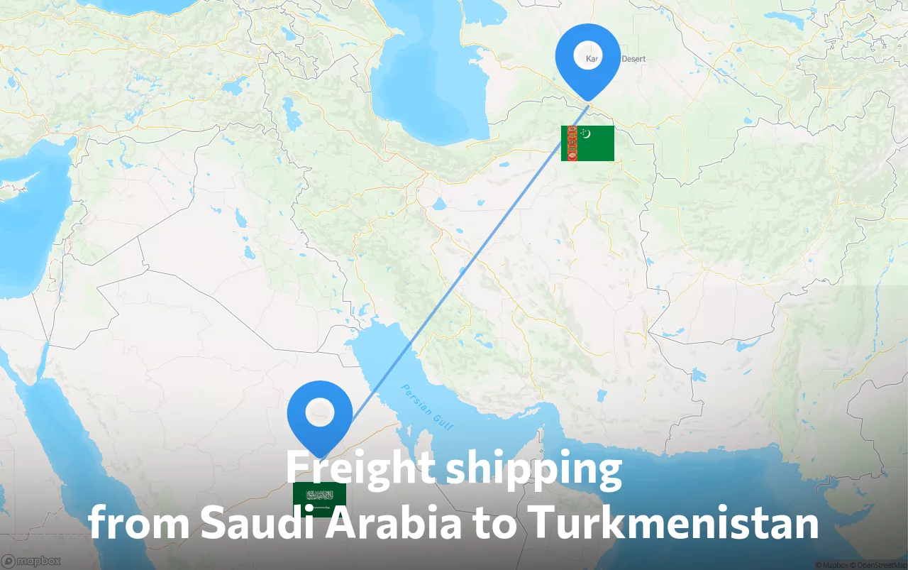 Shipping route from Saudi Arabia to Turkmenistan