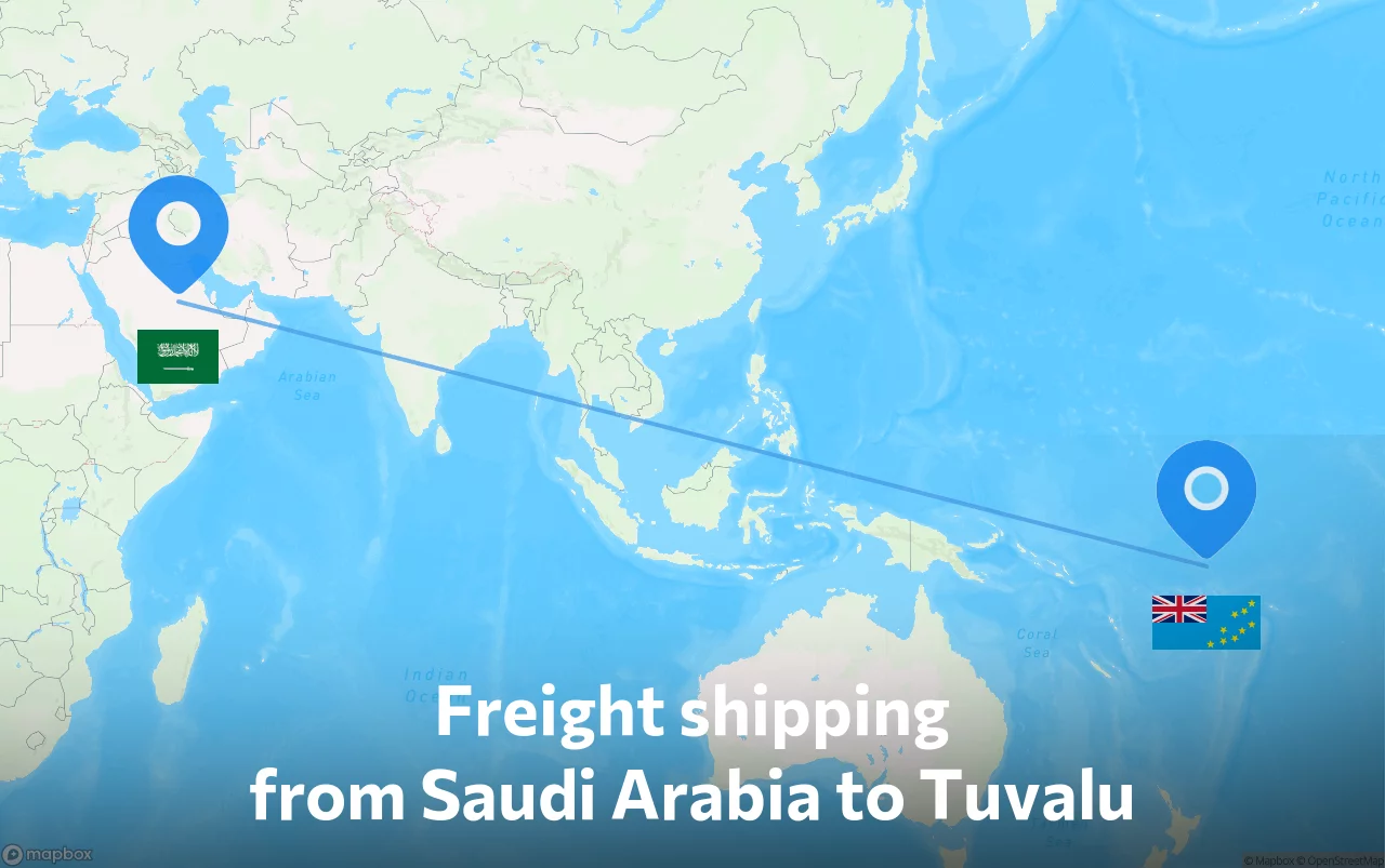 Shipping route from Saudi Arabia to Tuvalu